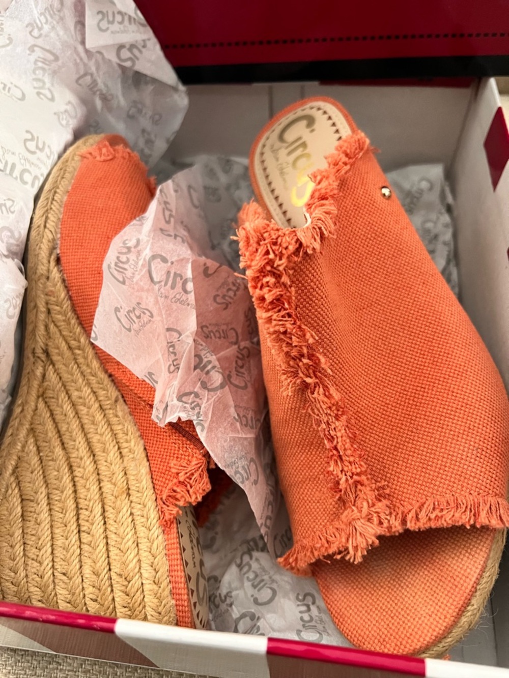 Circus by Sam Edelman Coral Orange Frayed Espadrille Wedge Slide